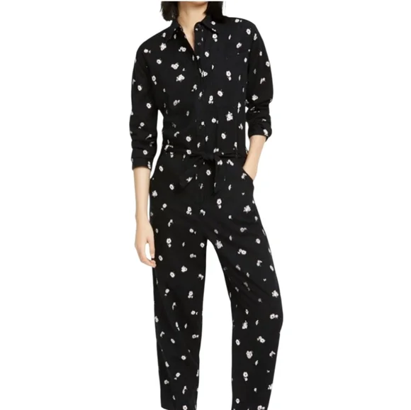 Lucky Brand Women's Logan Cotton Printed Jumpsuit Black Size M - Picture 2 of 13